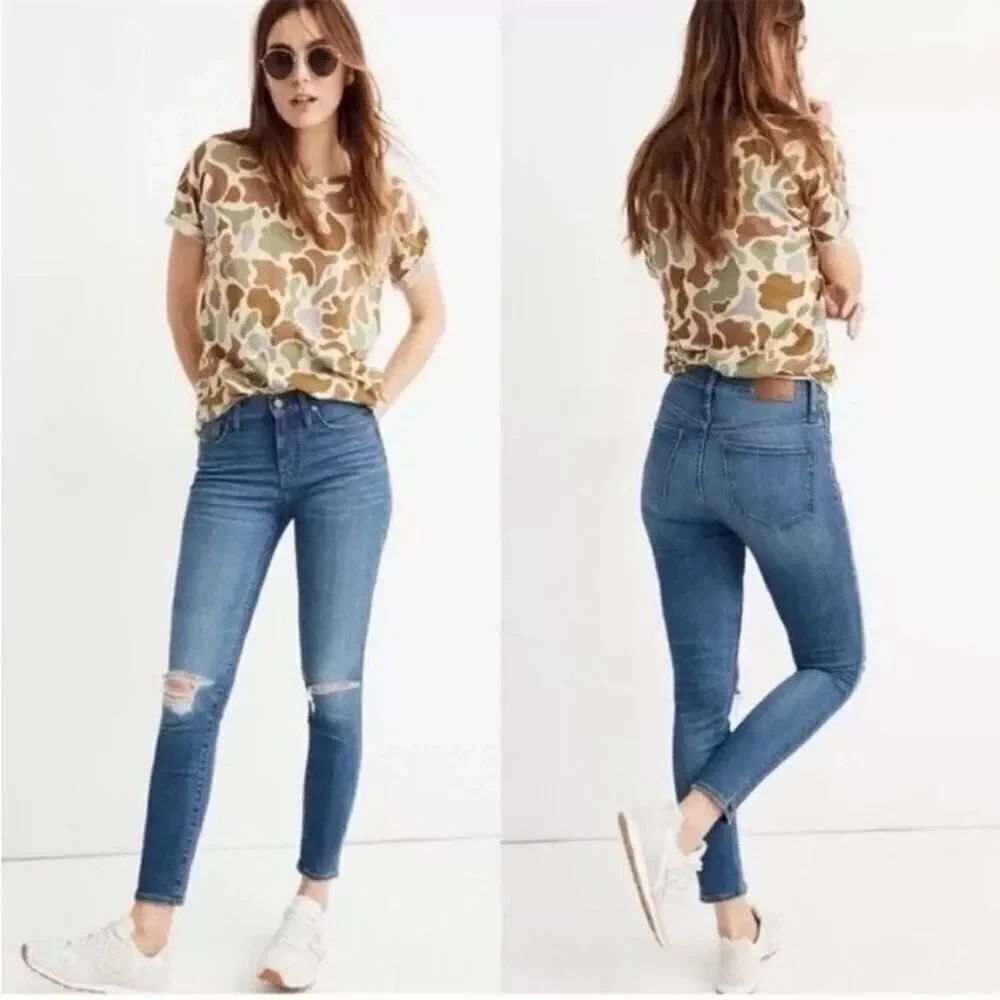 Madewell 9” high rise skinny crop jeans distressed knee 29